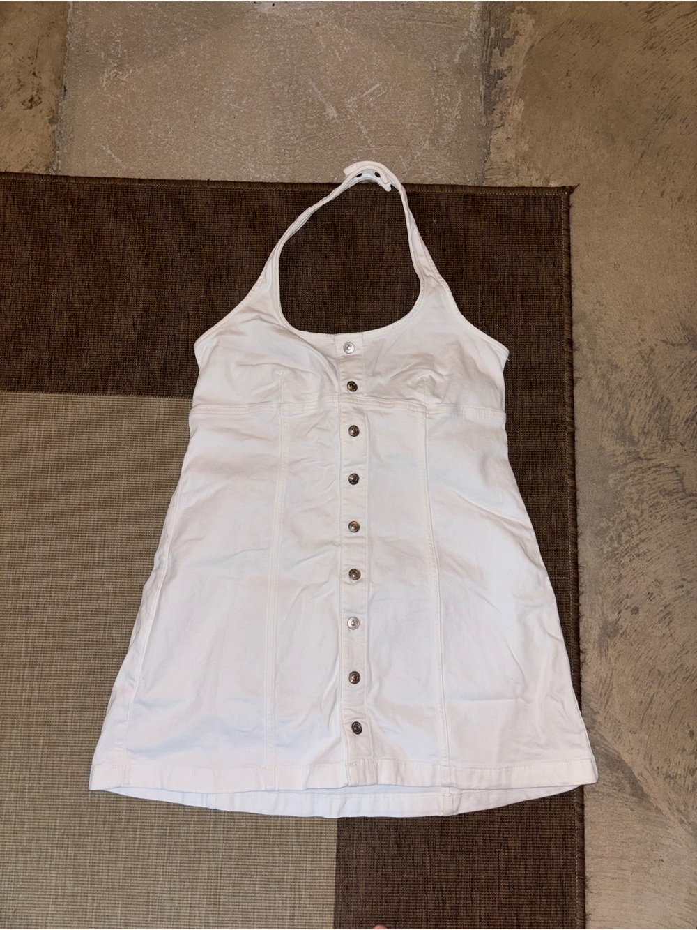 AEO White Halter Jean Dress Size L